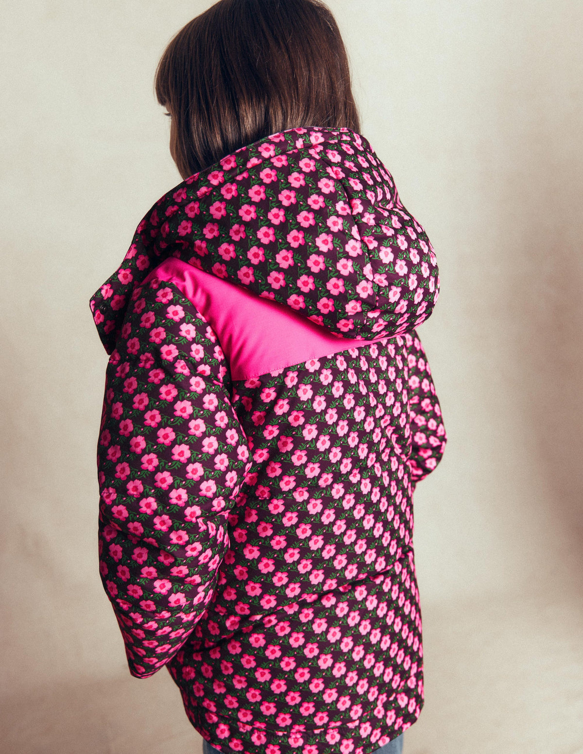Borg Lined Puffer Coat-Pink Pansy Flower - Image 3