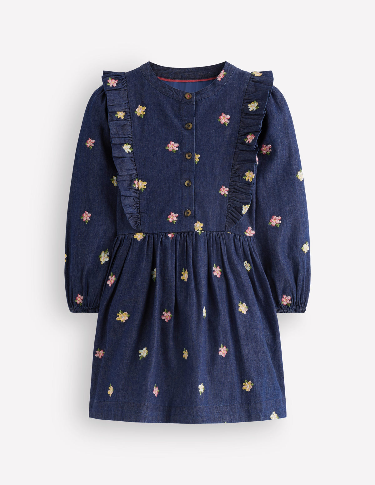 Winnie Frill Trim Shirt Dress-Denim Embroidery-3