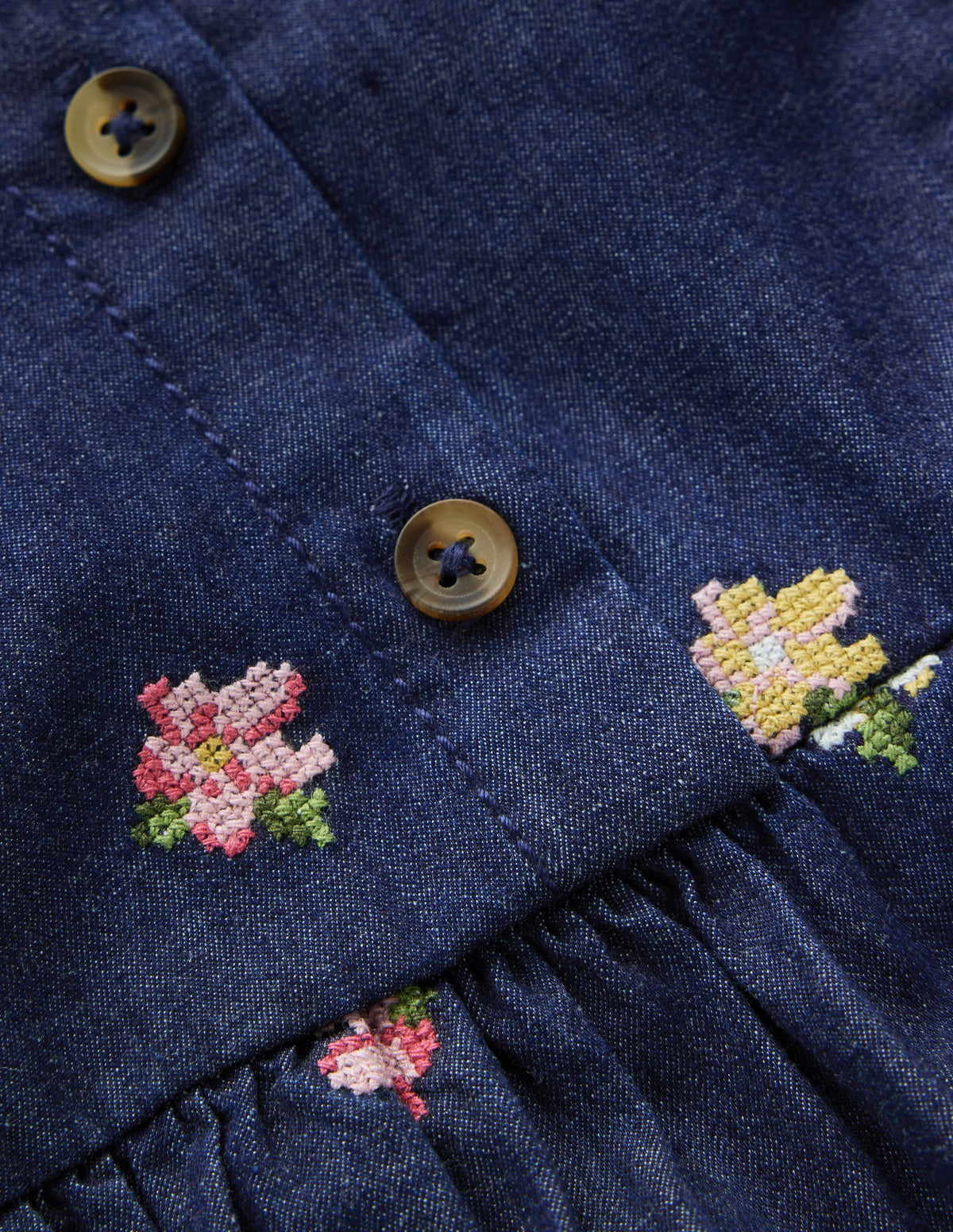 Winnie Frill Trim Shirt Dress-Denim Embroidery-5