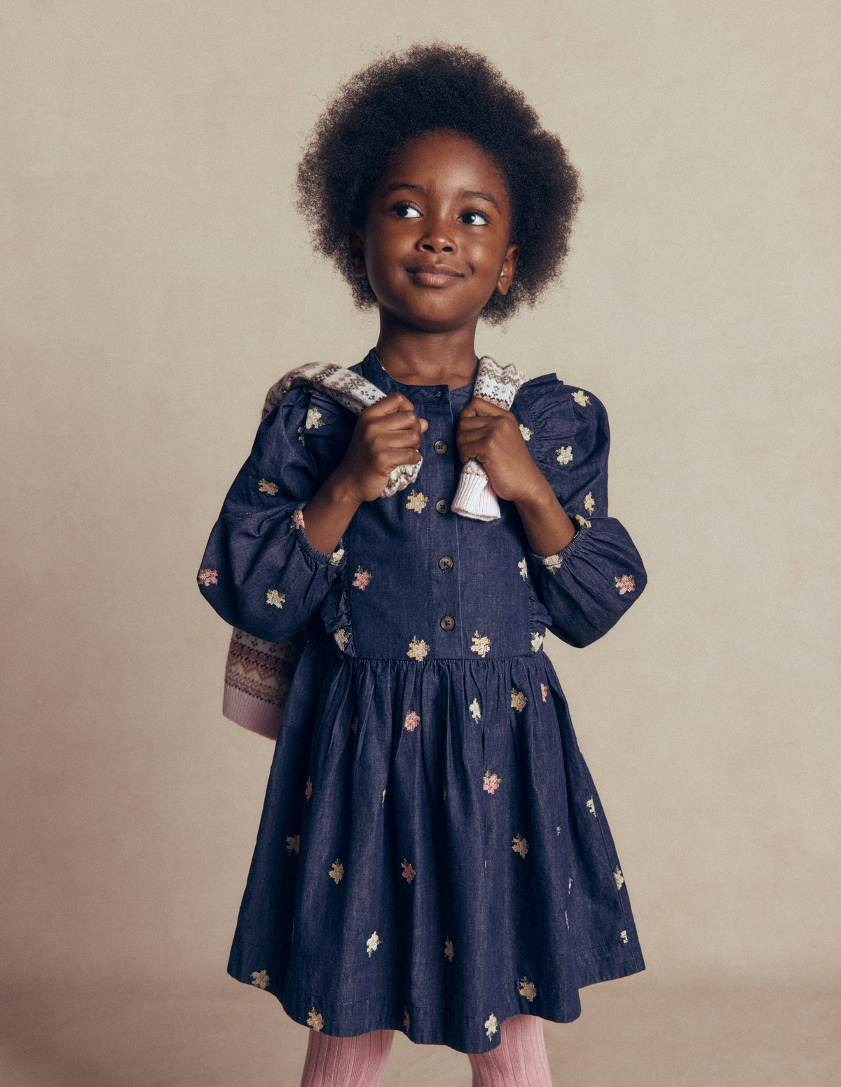 Winnie Frill Trim Shirt Dress-Denim Embroidery - Image 1