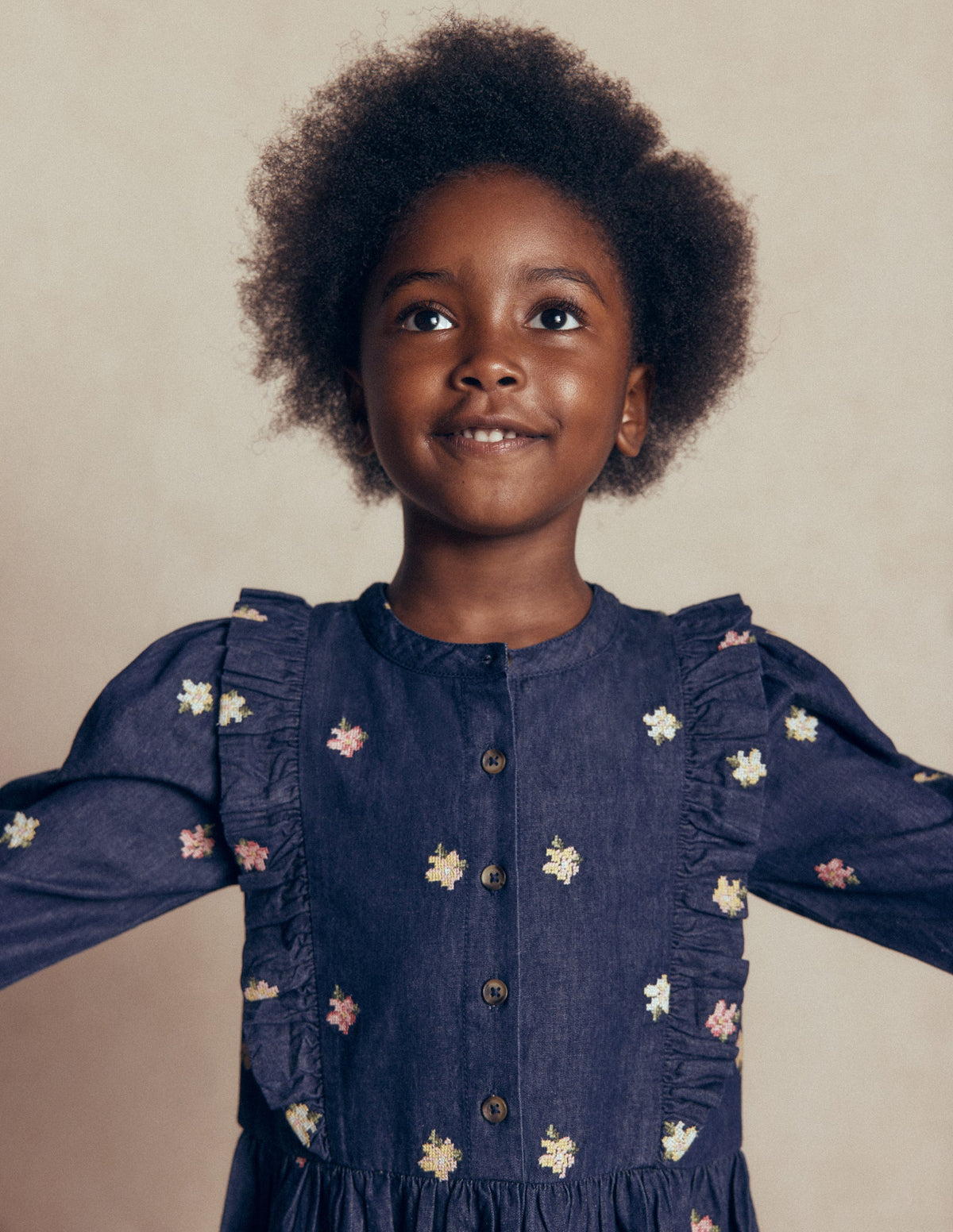 Winnie Frill Trim Shirt Dress-Denim Embroidery-2