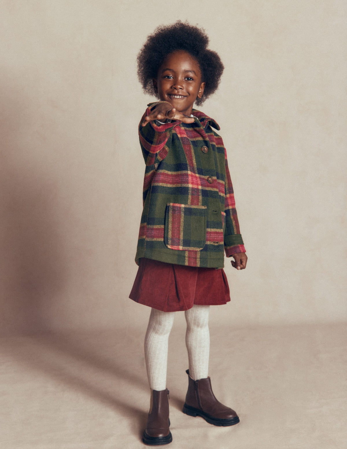 Wool Check Coat-Green Check - Image 2