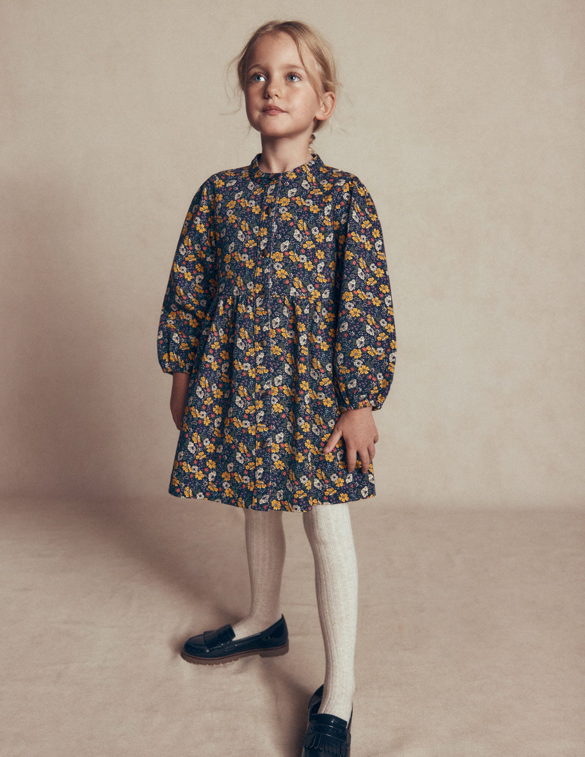 Betsy Woven Puff Sleeve Dress-Navy Floral - Image 1