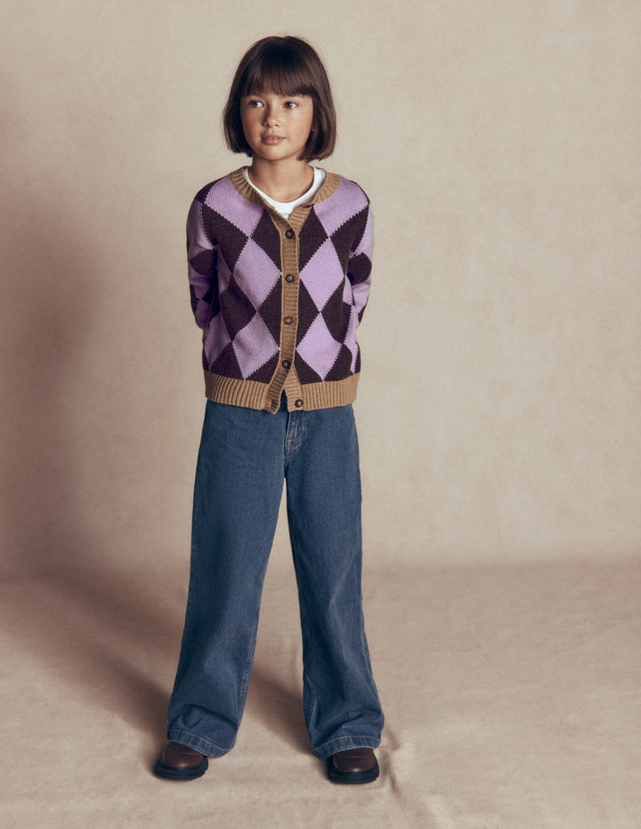 Fun Cardigan-Purple Argyle
