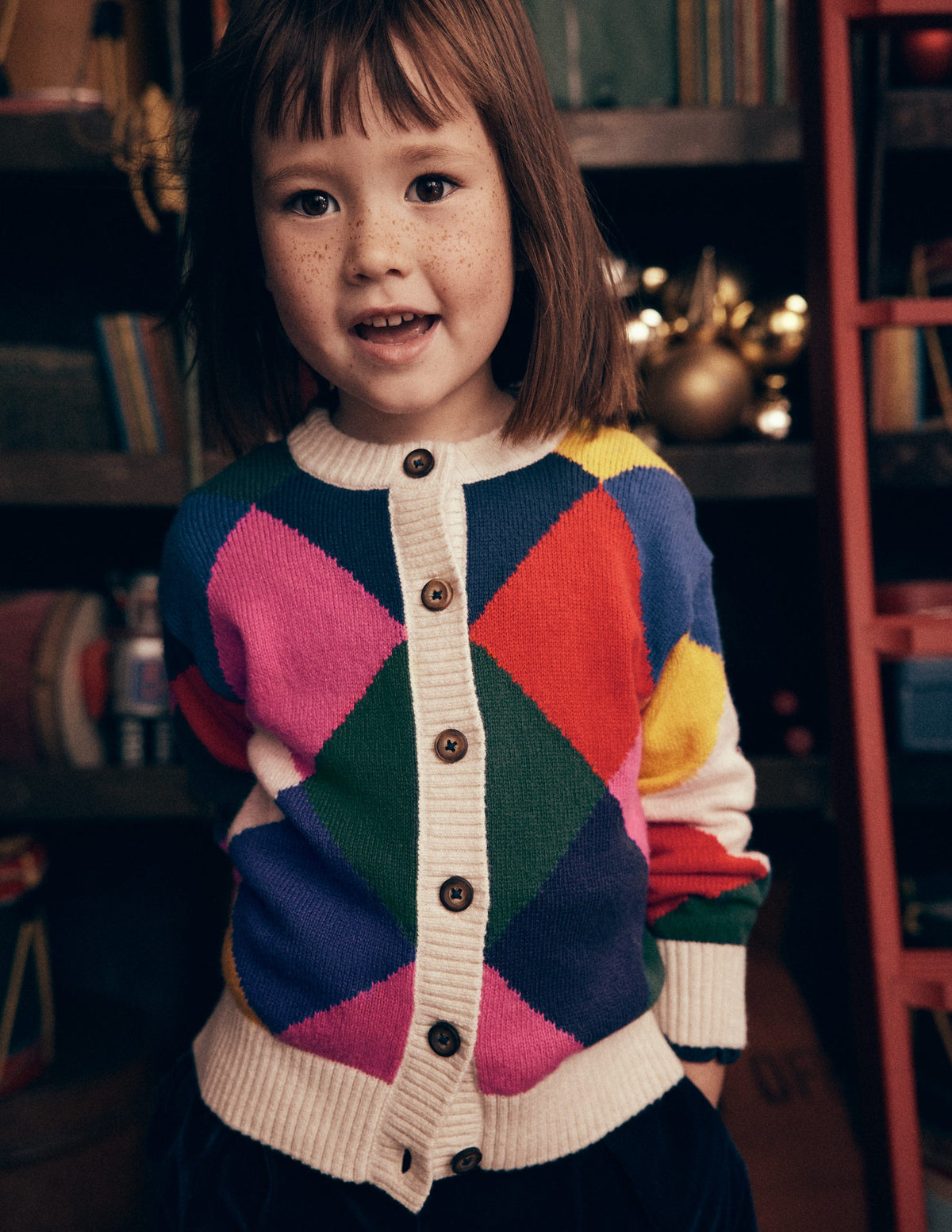 Fun Cardigan-Multi Rainbow Argyle - Image 1