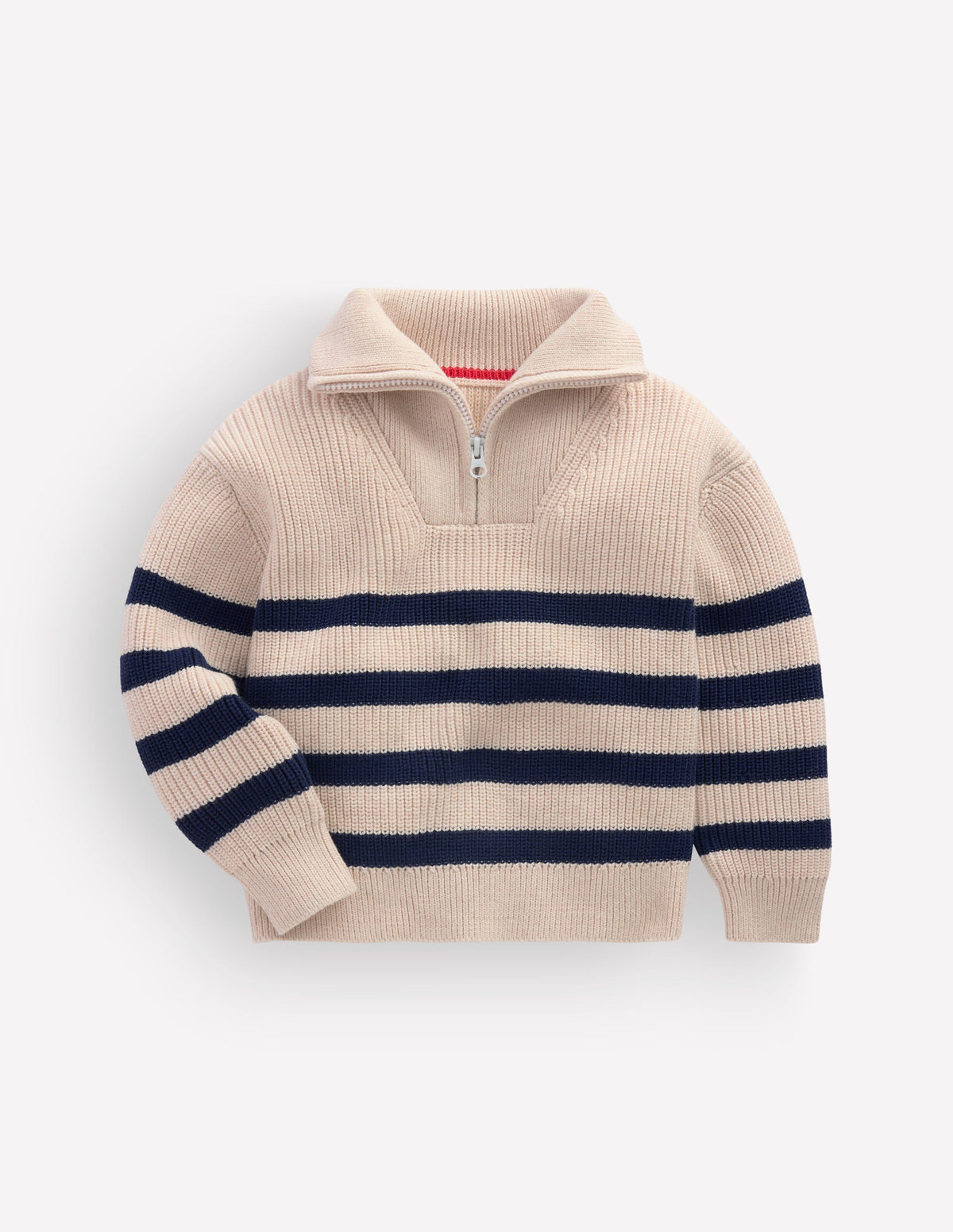 Zip Up Neck Jumper-Ecru Marl / Navy - Image 2