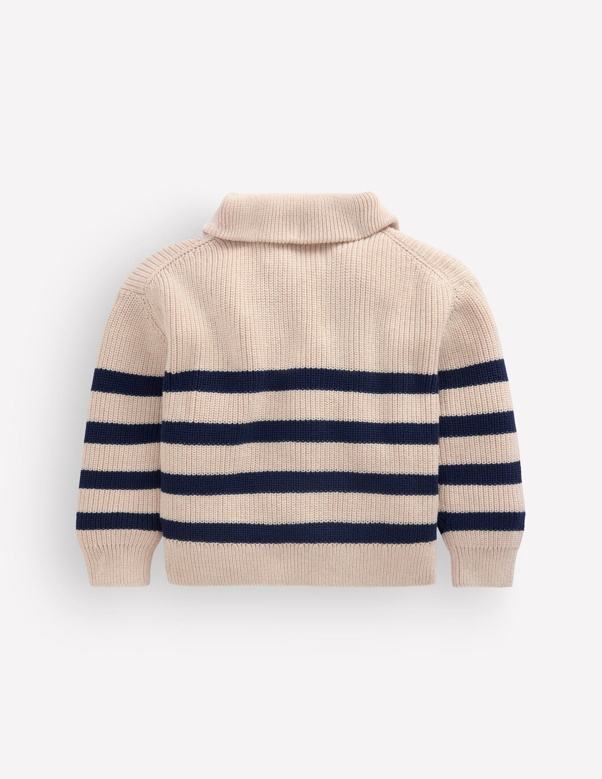 Zip Up Neck Jumper-Ecru Marl / Navy-3