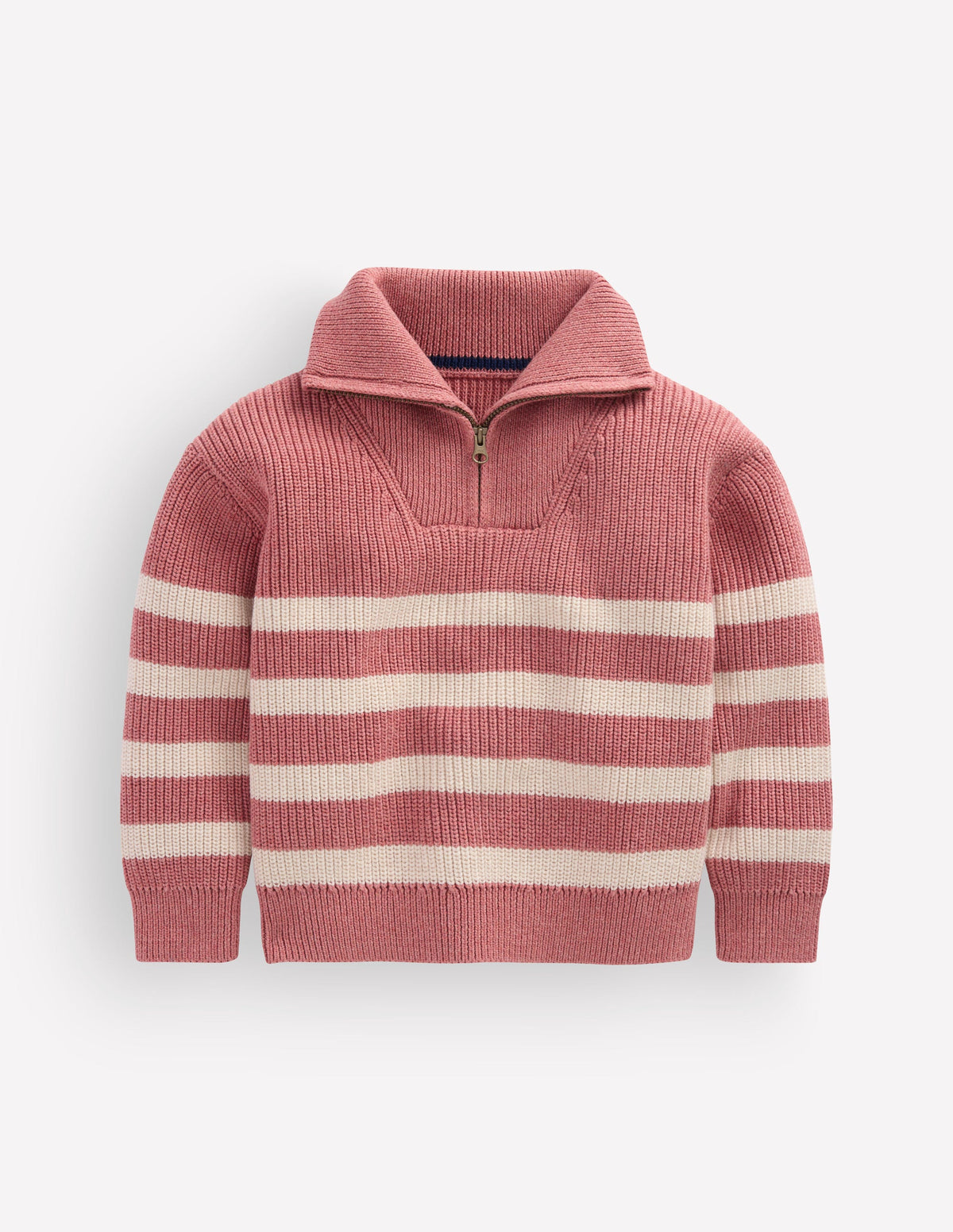 Zip Up Neck Jumper-Dusty Rose Marl-4