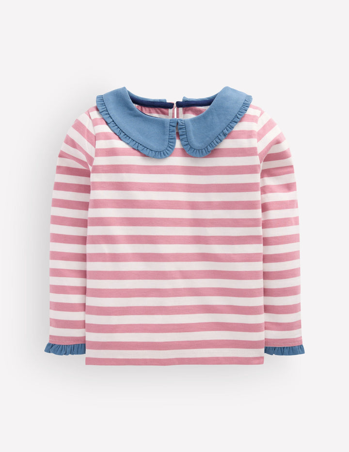 Collared Breton Jersey Top-Pink Stripe