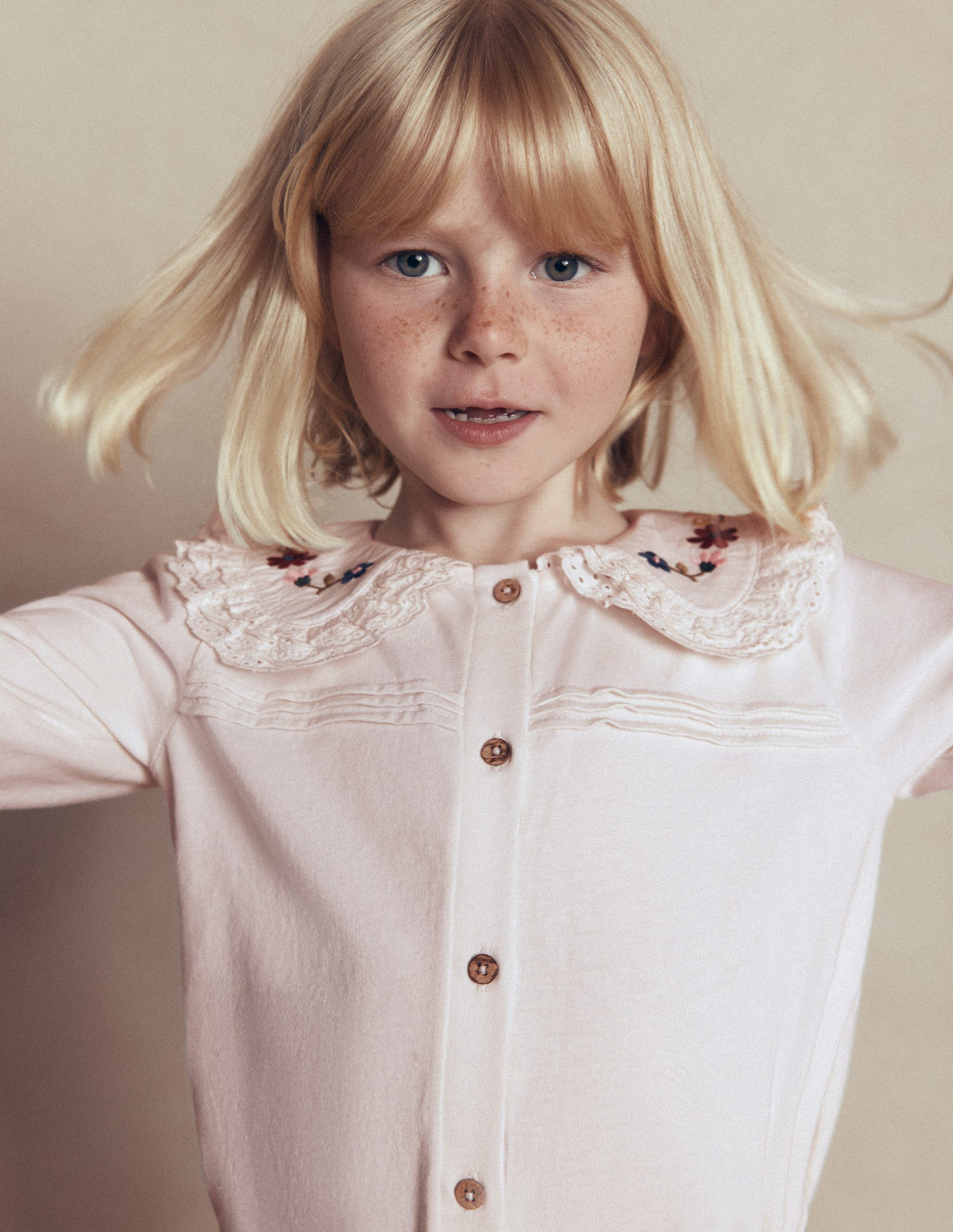 Broderie Collar Jersey Top-Soft Ivory - Image 2