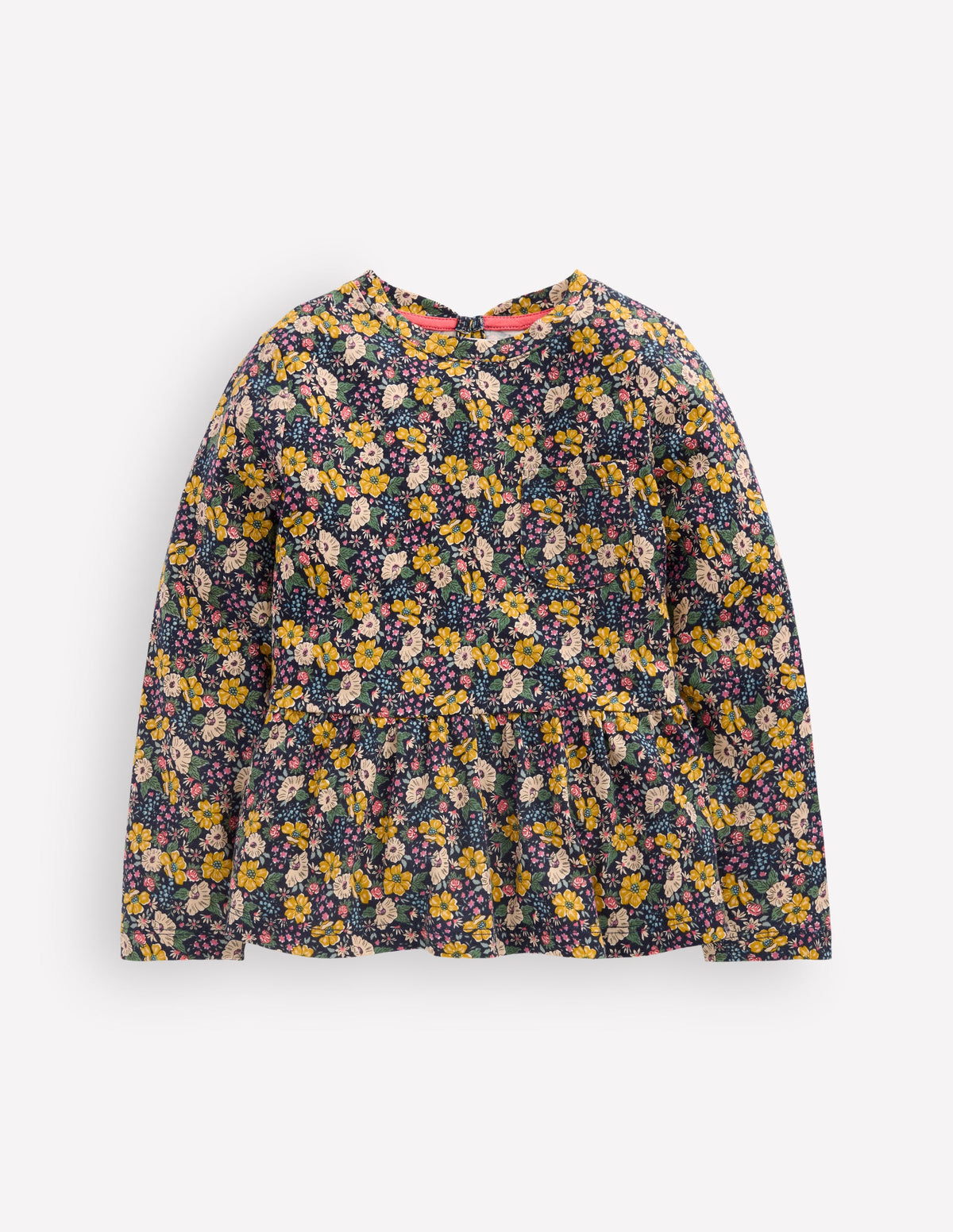 Long Sleeve Peplum Top-Navy Floral-1