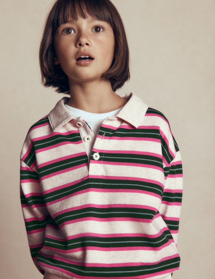 Stripe Collar Sweatshirt-Soft Ivory/ Green Stripe