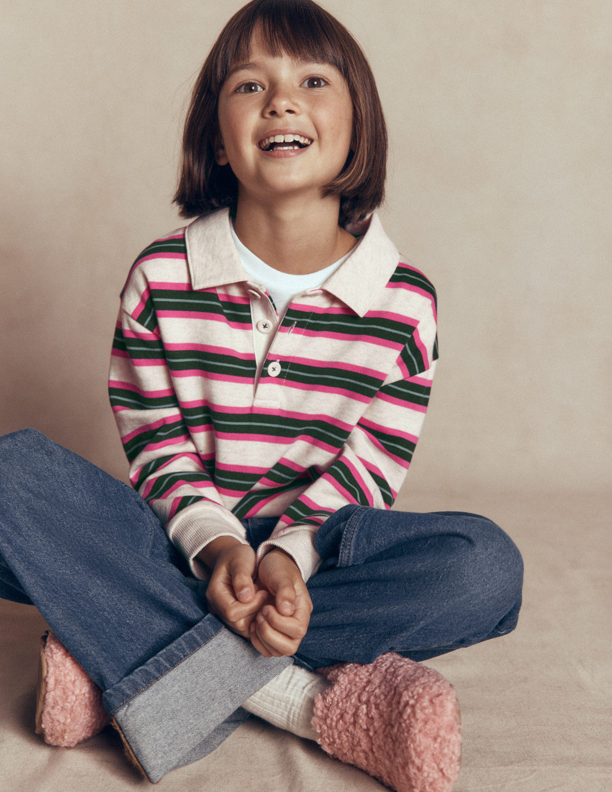 Stripe Collar Sweatshirt-Soft Ivory/ Green Stripe-3