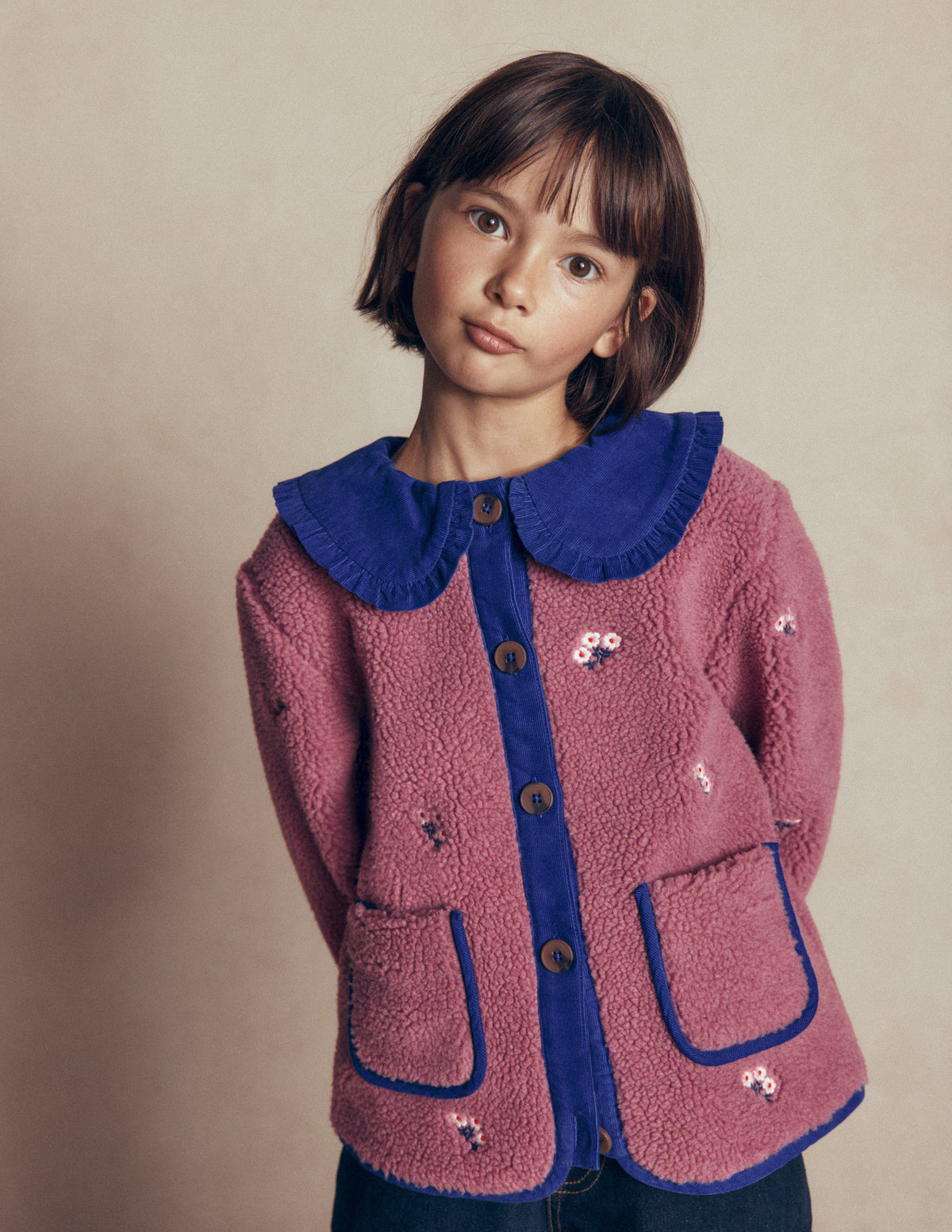 Embroidered Borg Jacket-Pink Heather-2