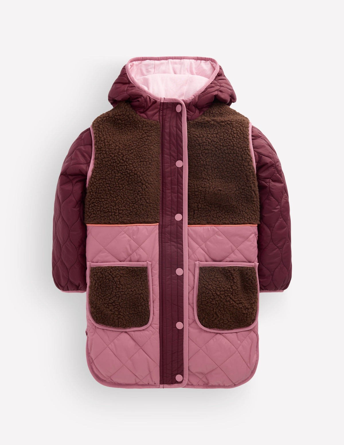 Longline Quilted Jacket-Maroon Banner Multi-1