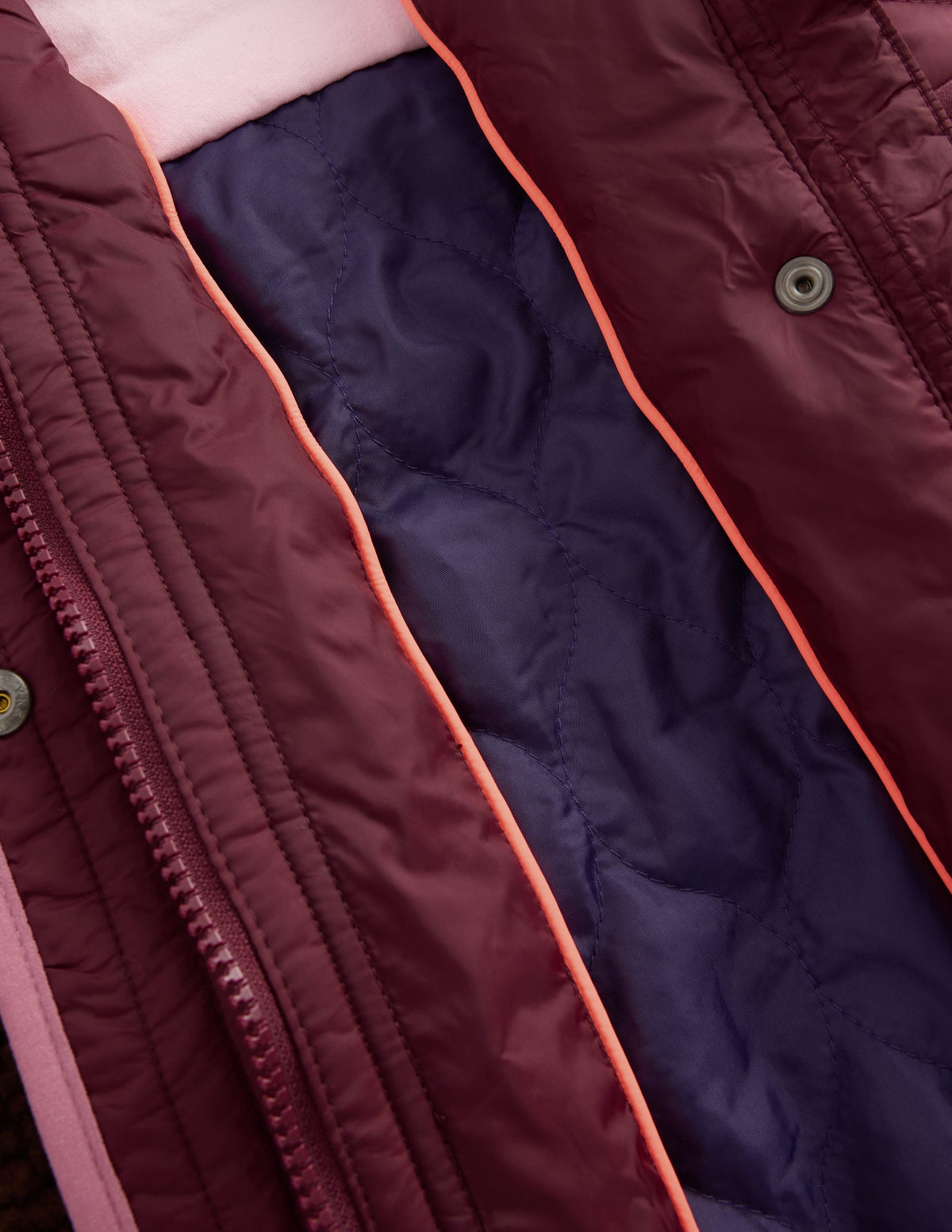 Longline Quilted Jacket-Maroon Banner Multi-5