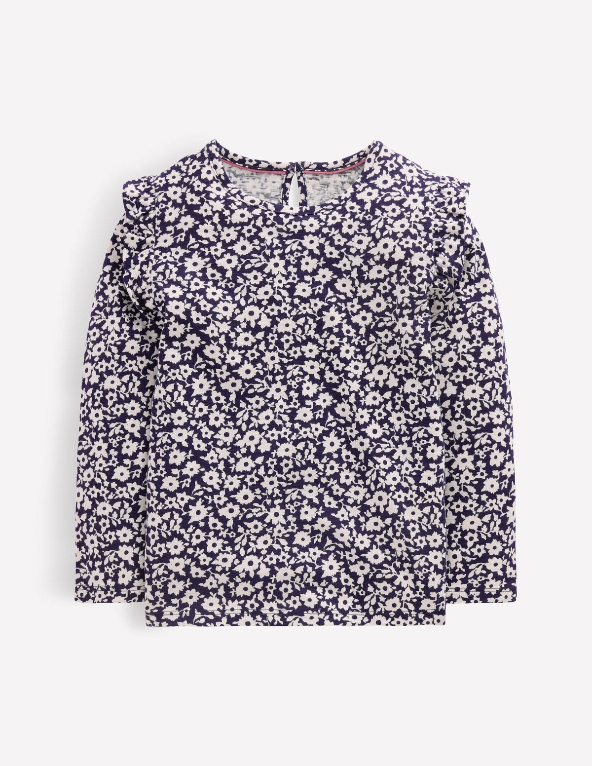 Frill Sleeve Slub Top-Navy Floral - Image 1