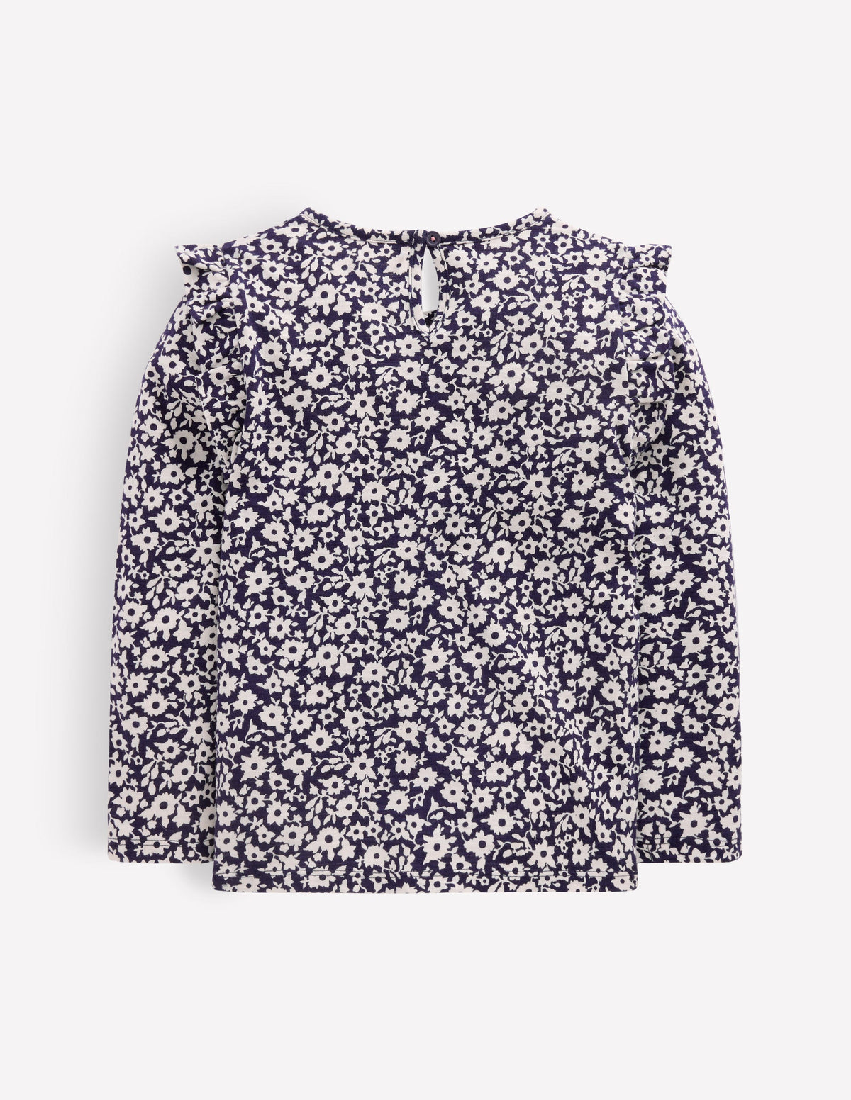 Frill Sleeve Slub Top-Navy Floral-2