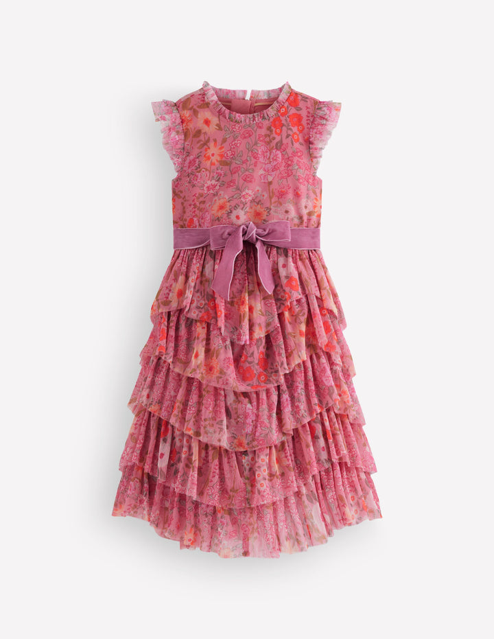 Tiered Tulle Dress-Pink Wildflowers