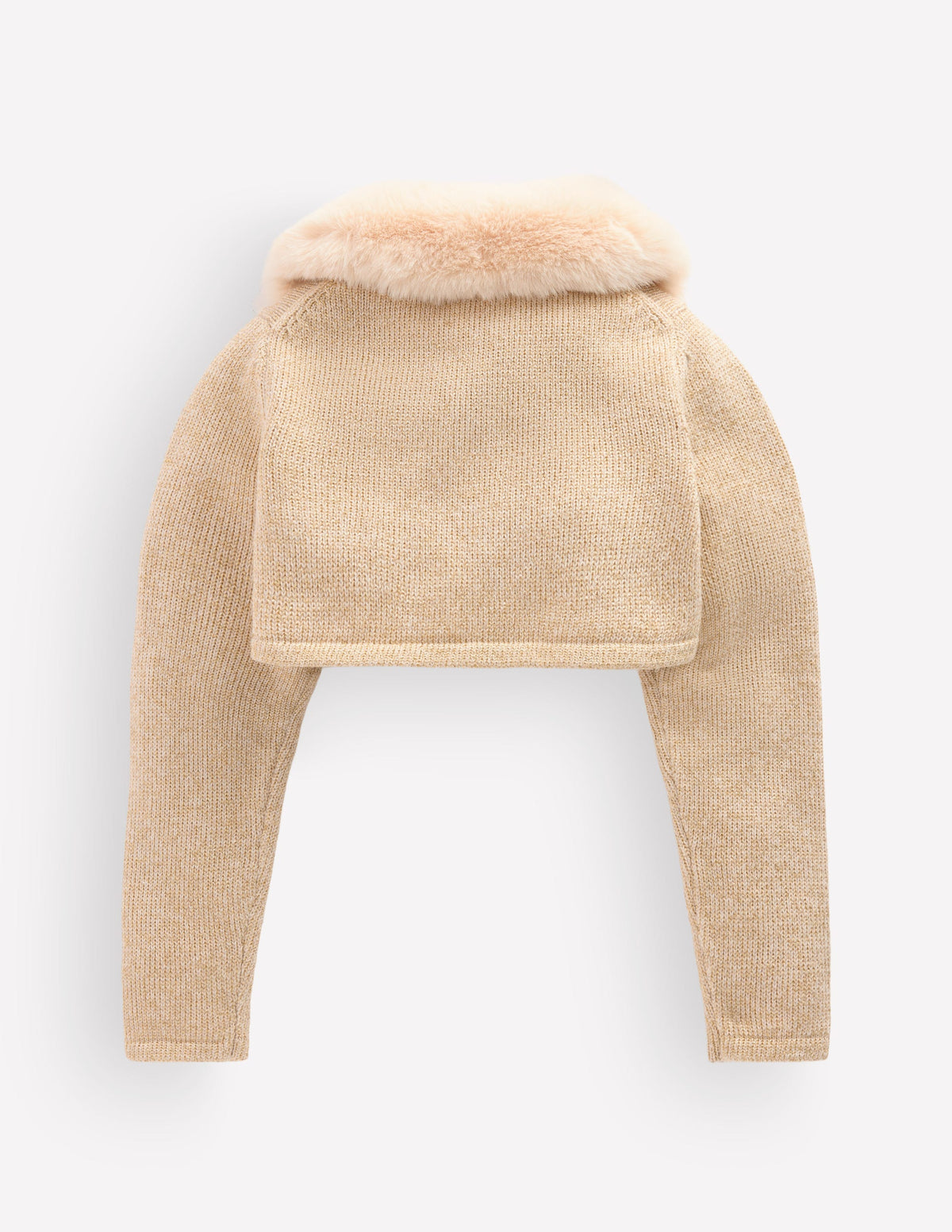 Faux Fur Trim Cropped Cardigan-Gold Spakle-2