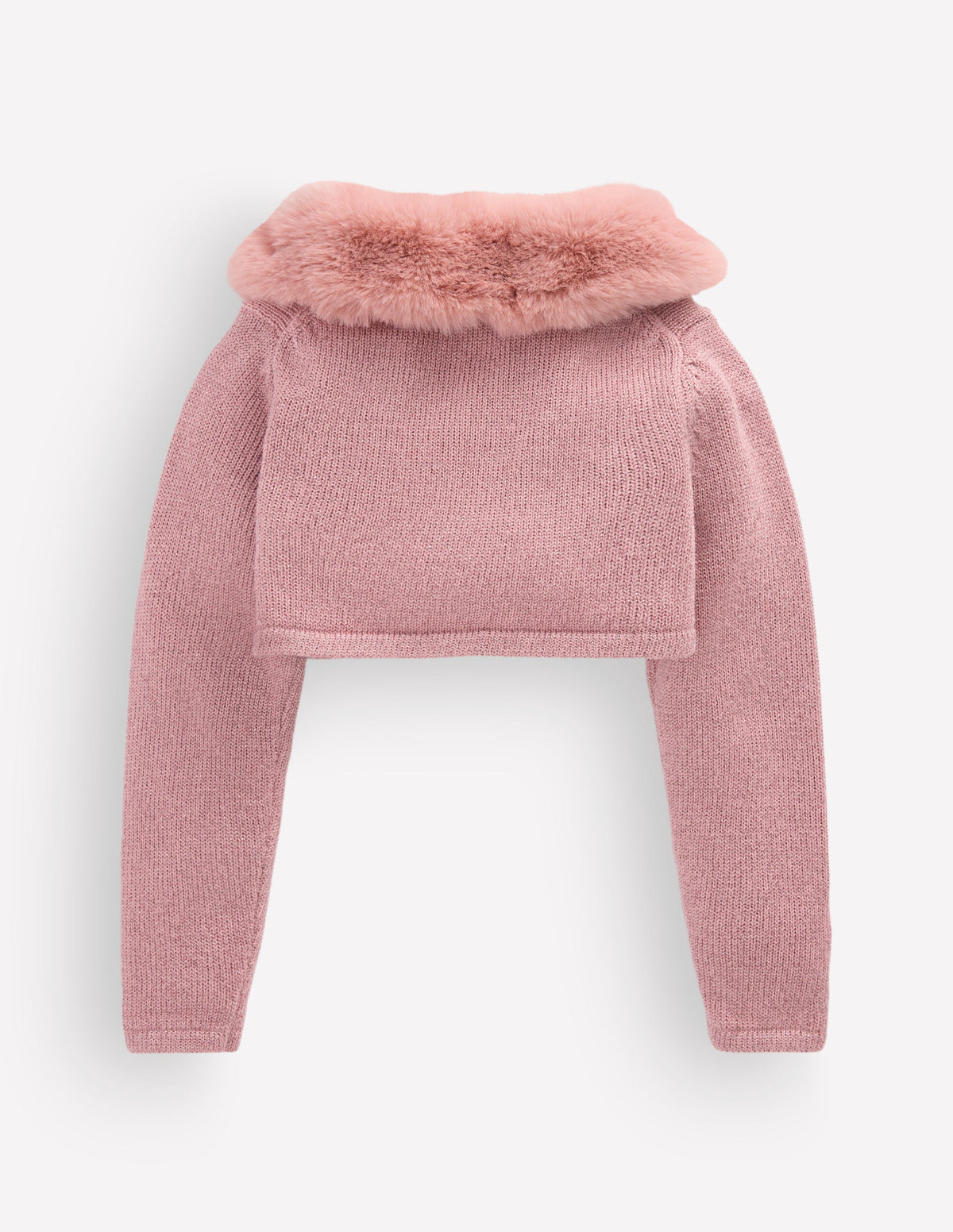 Faux Fur Trim Cropped Cardigan-Rose Sparkle-2