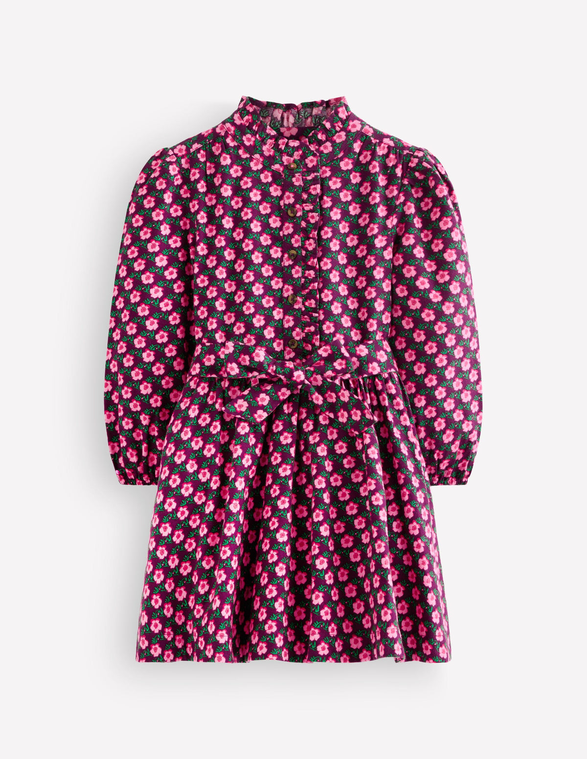 Maude Ruffle Shirt Dress-Pink Pansy Floral - Image 1