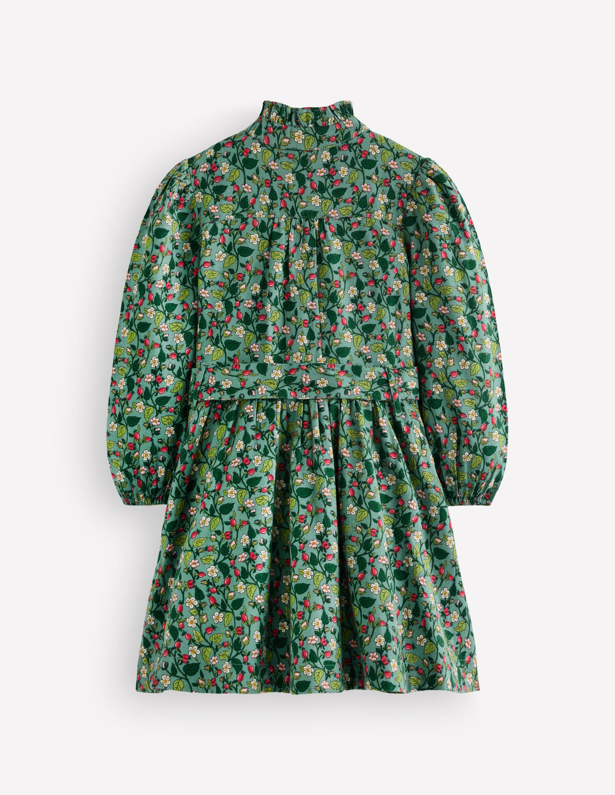 Maude Ruffle Shirt Dress-Green Berry Floral-3