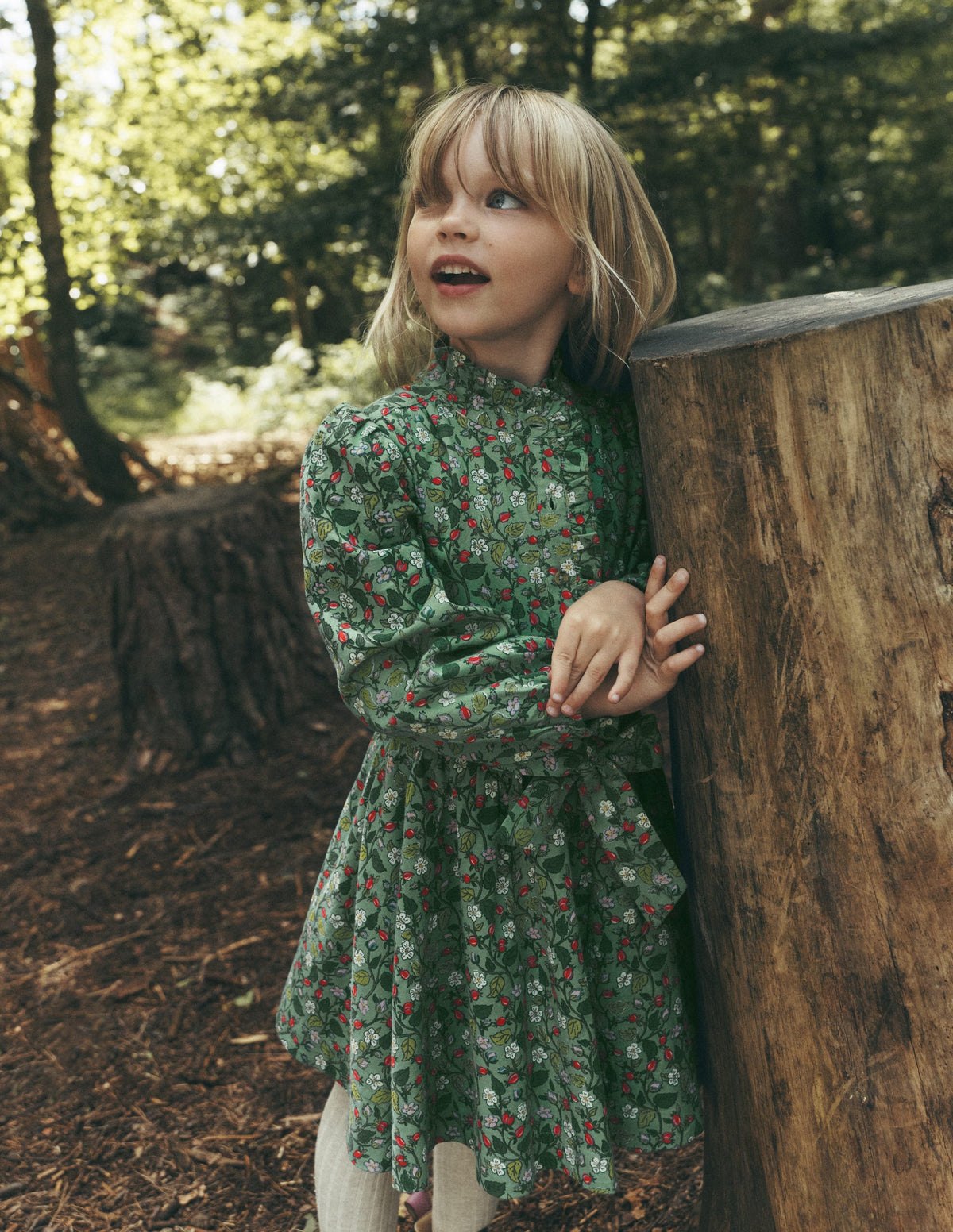 Maude Ruffle Shirt Dress-Green Berry Floral - Image 1