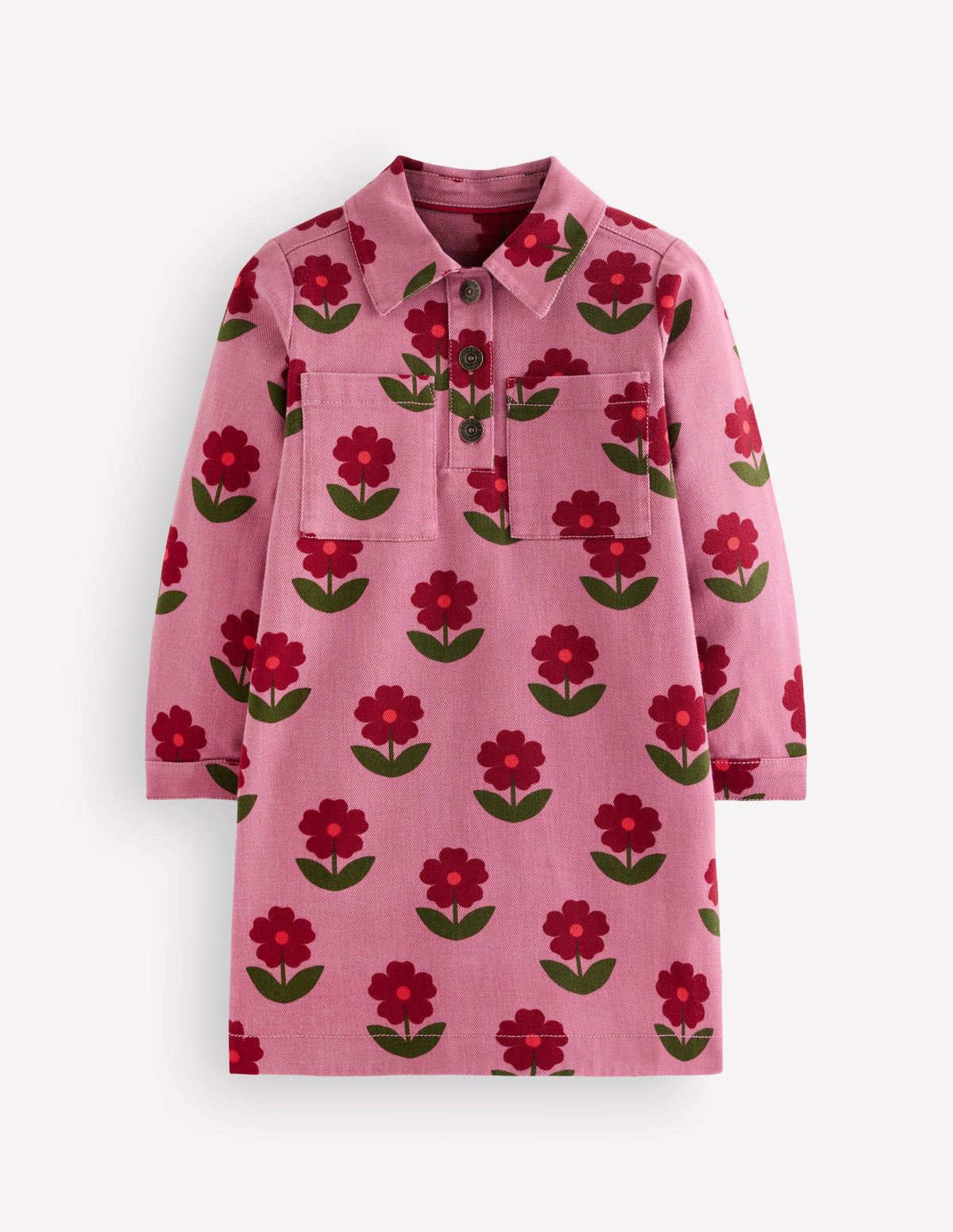 Collared Shirt Dress-Pink Flower Stamp - Image 1