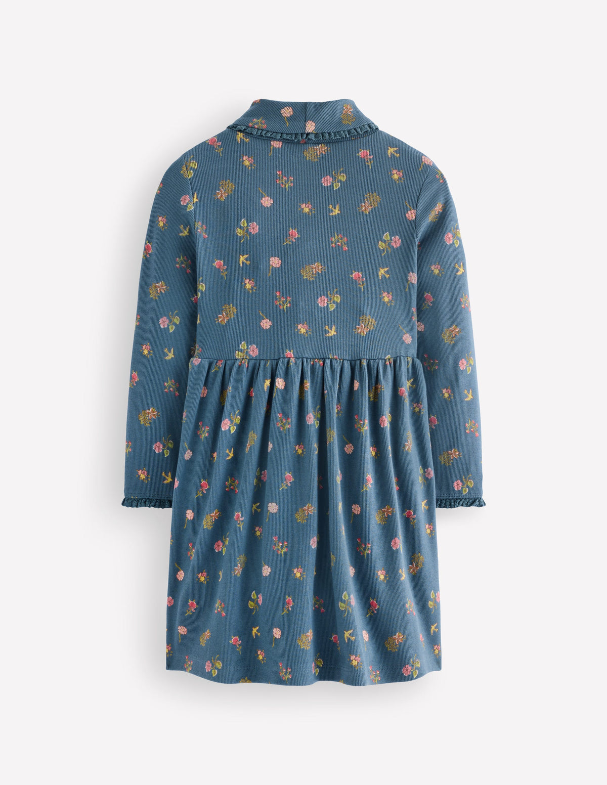 High Neck Ribbed Dress-Blue Floral - Image 2