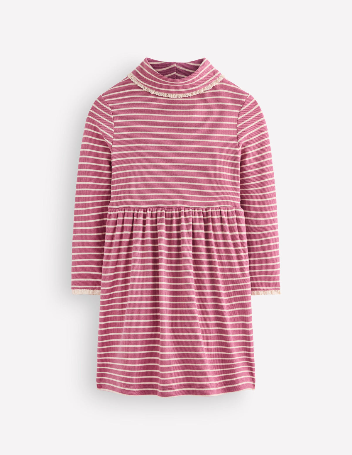 High Neck Ribbed Dress-Pink Stripe - Image 1