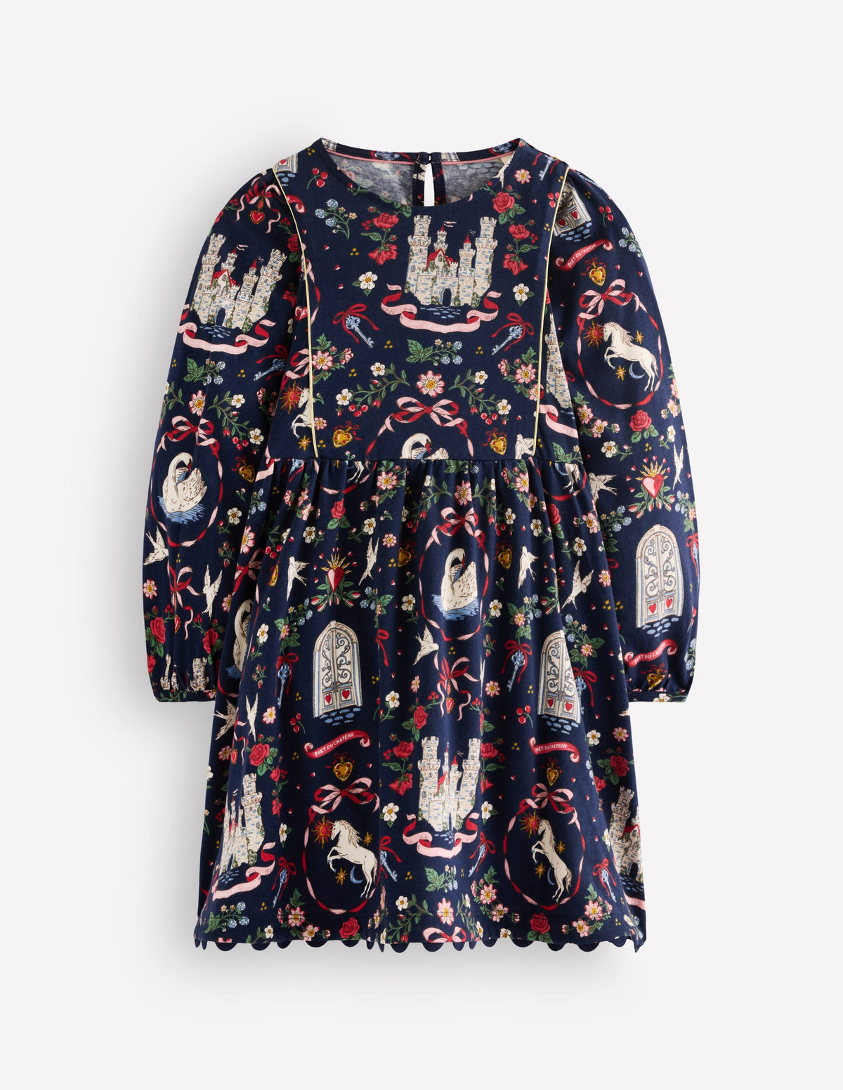 Mabel Twirly Sparkle Dress-Navy Castle Print - Image 1