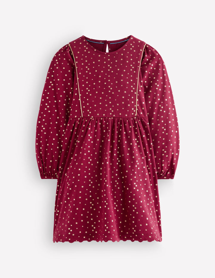 Mabel Twirly Sparkle Dress-Red Foil Stars