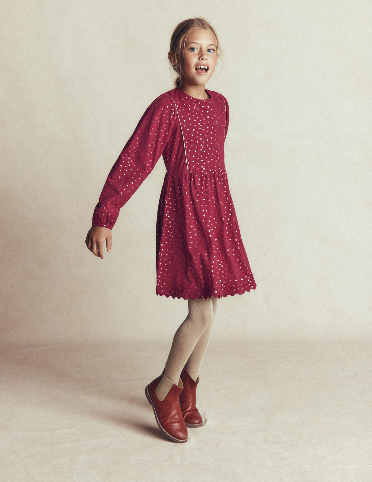 Mabel Twirly Sparkle Dress-Red Foil Stars-1