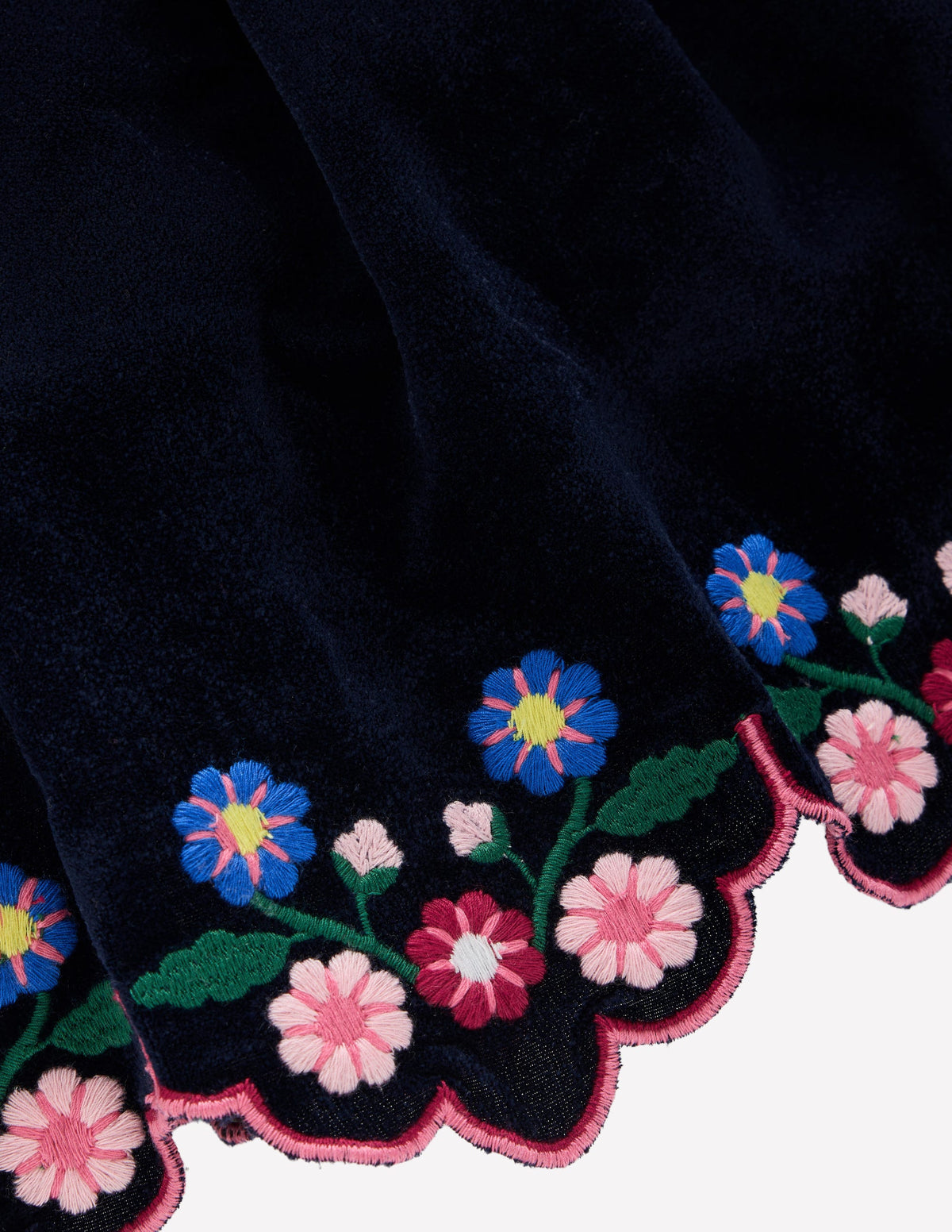 Scallop Hem Velvet Skirt-Navy Embroidery-3