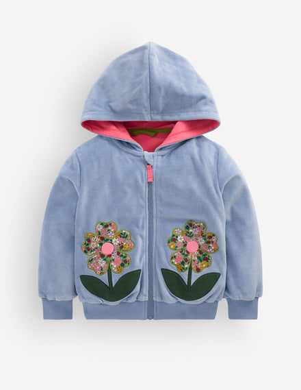 Velour Cosy Zip-through-Blue Flowers