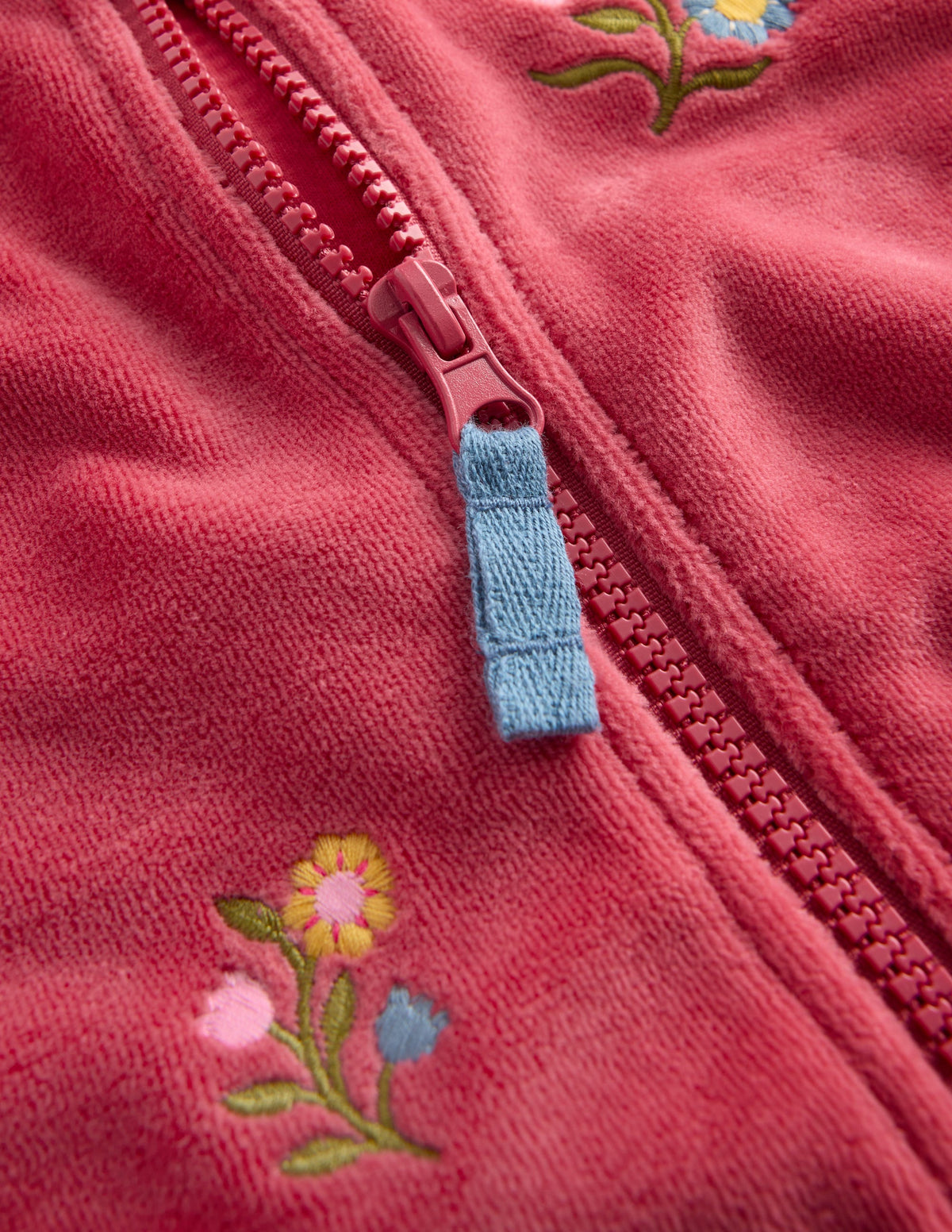 Velour Cosy Zip-through-Pink Floral Embroidery - Image 3