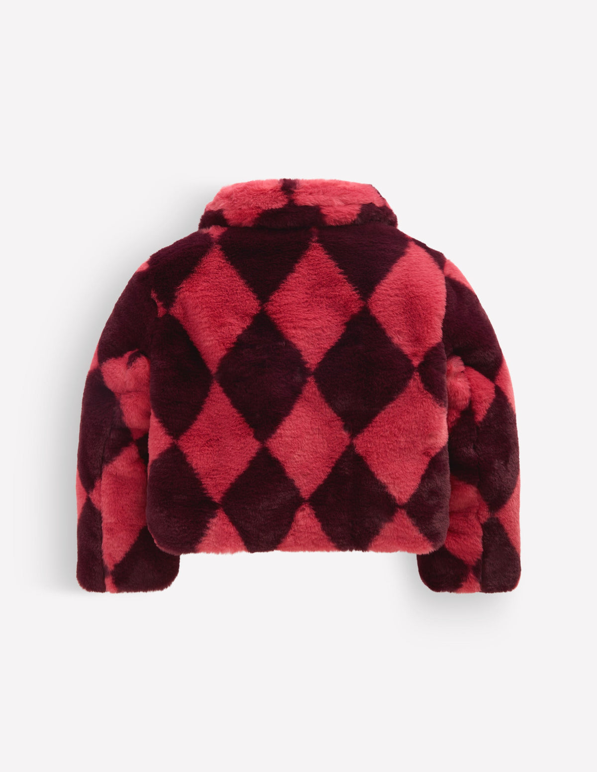 Cropped Faux Fur Jacket-Pink Argyle - Image 3