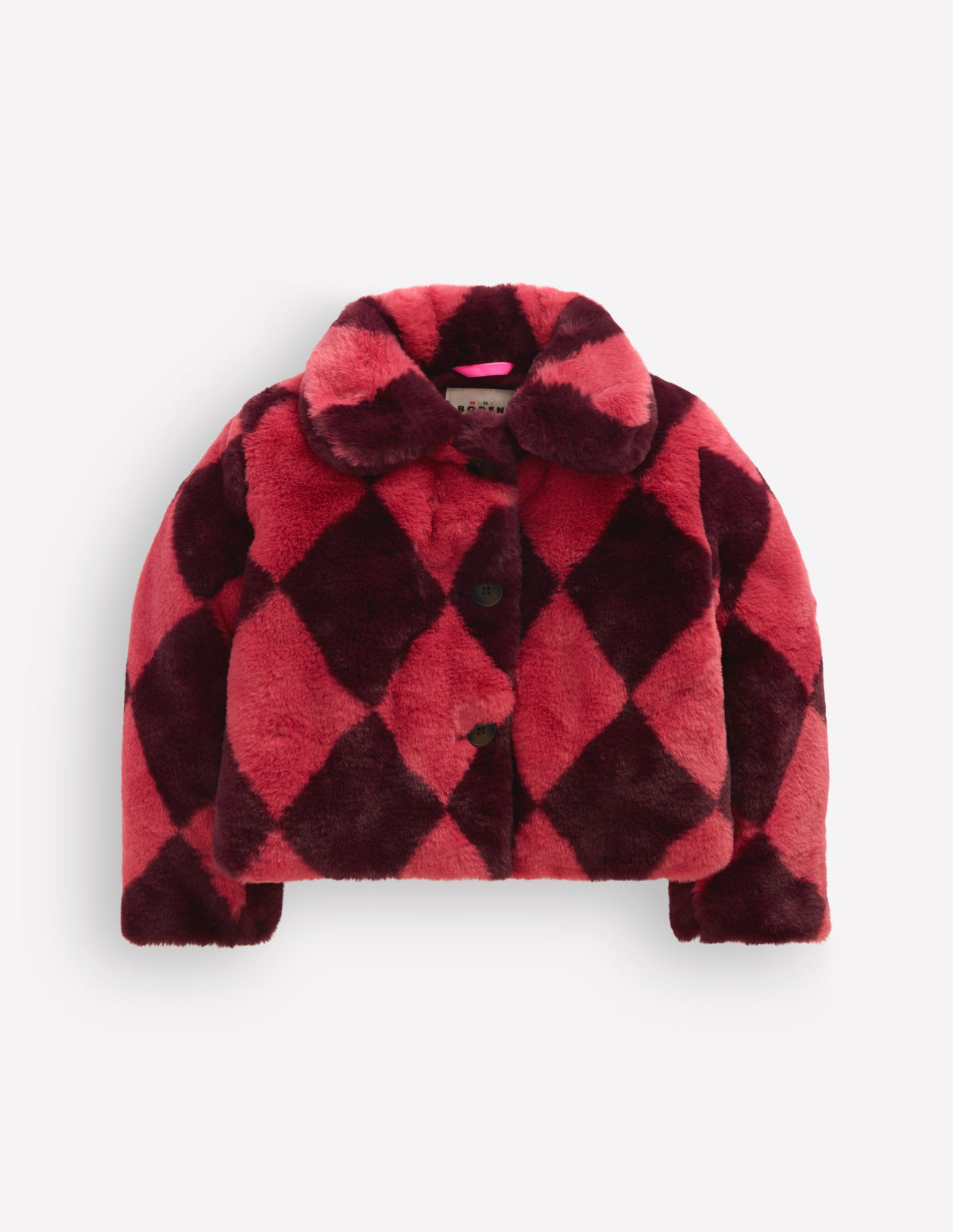 Cropped Faux Fur Jacket-Pink Argyle-2