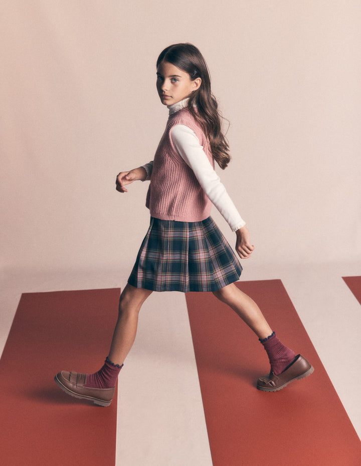 Pleated Mini Skirt-Navy Check