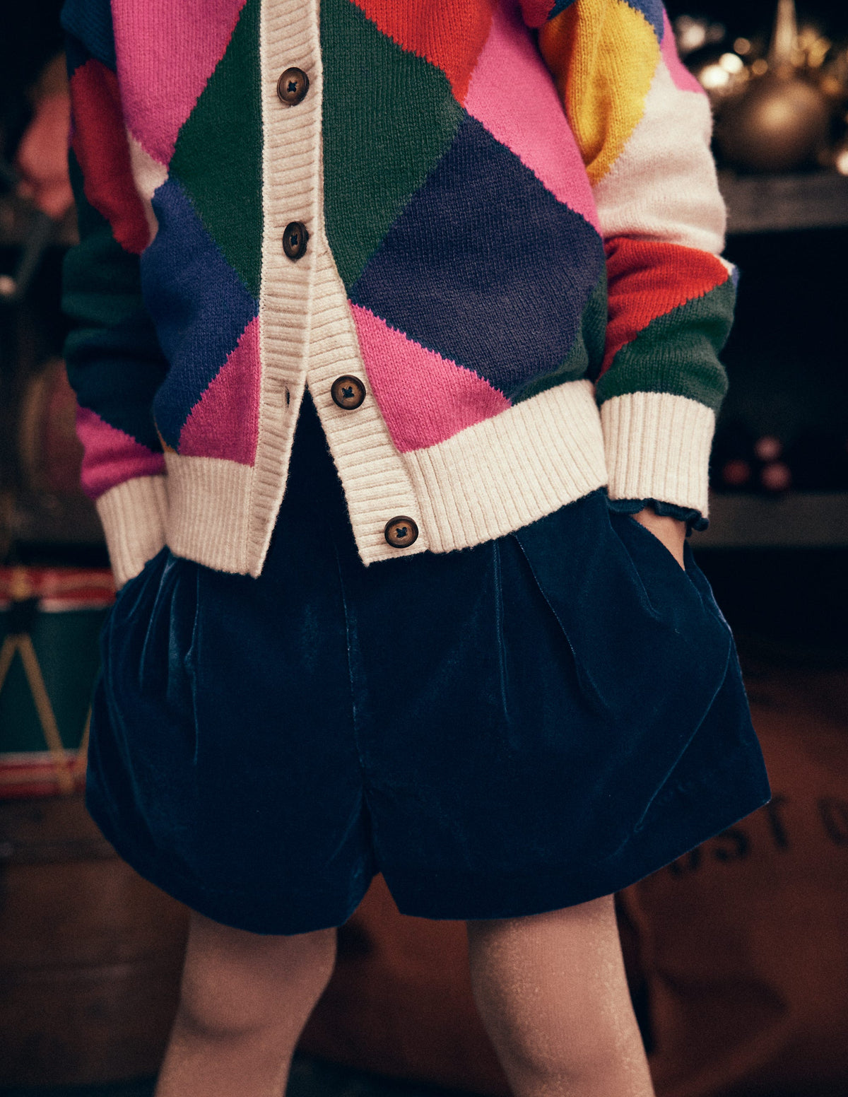 Velvet Pleated Shorts-College Navy-1