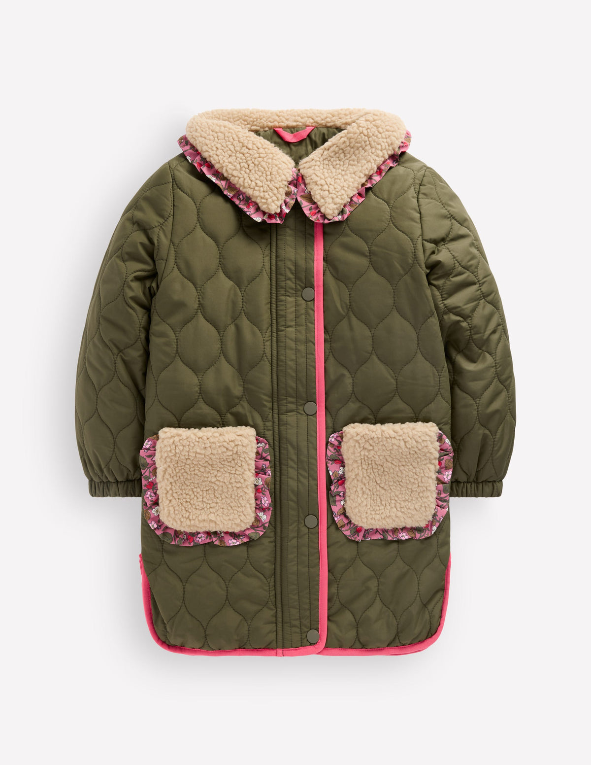 Long line Borg Collar Jacket-Woodland Green-1