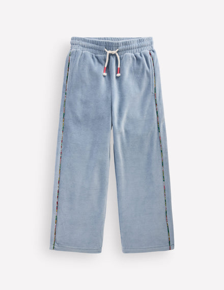 Velour Wide Leg Joggers-French Blue
