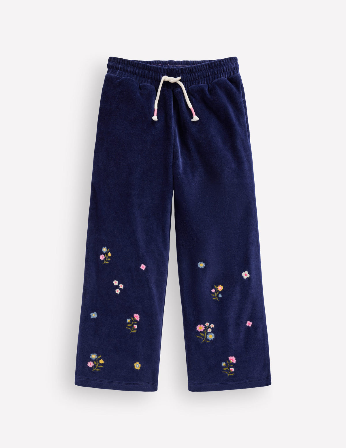 Velour Wide Leg Joggers-Navy Embroidery-2