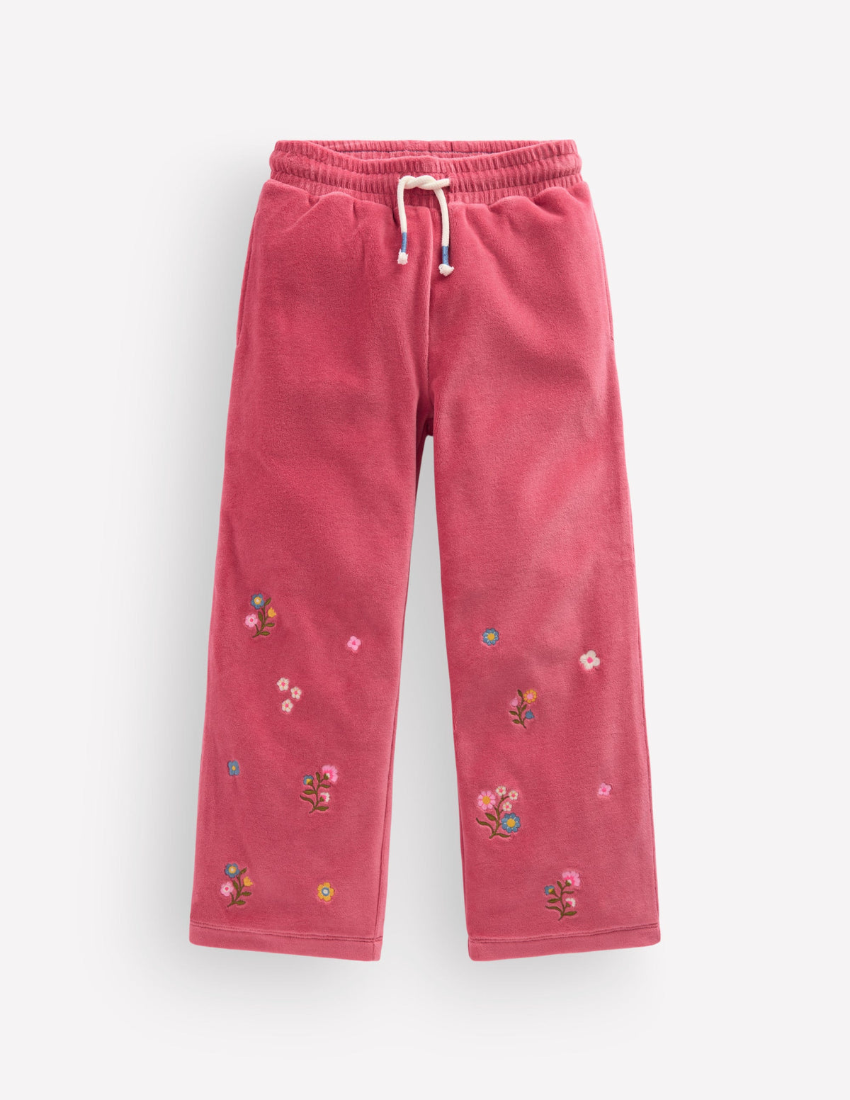 Velour Wide Leg Joggers-Pink Embroidery-1