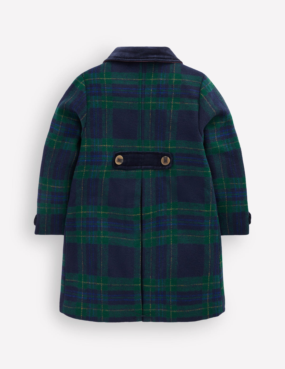 Velvet Trim Wool Coat-Navy Check-3