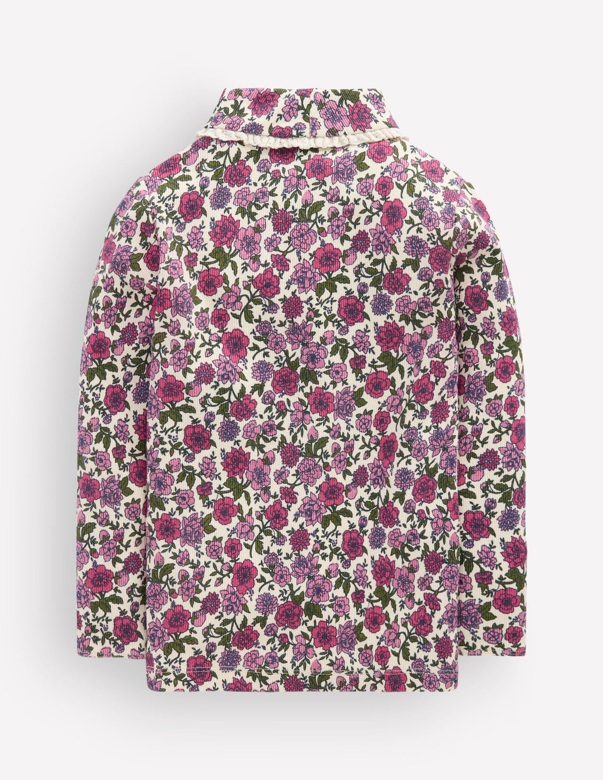 Lace Trim Roll Neck Top-Ivory/Pink Engraved Floral-2