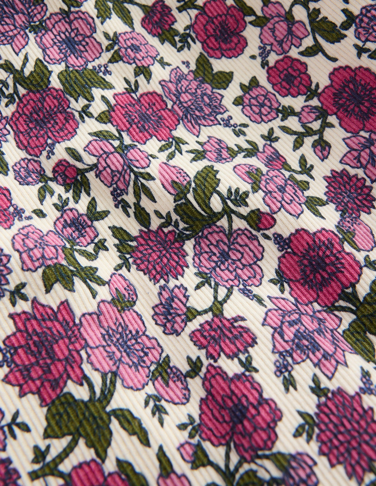 Lace Trim Roll Neck Top-Ivory/Pink Engraved Floral - Image 3