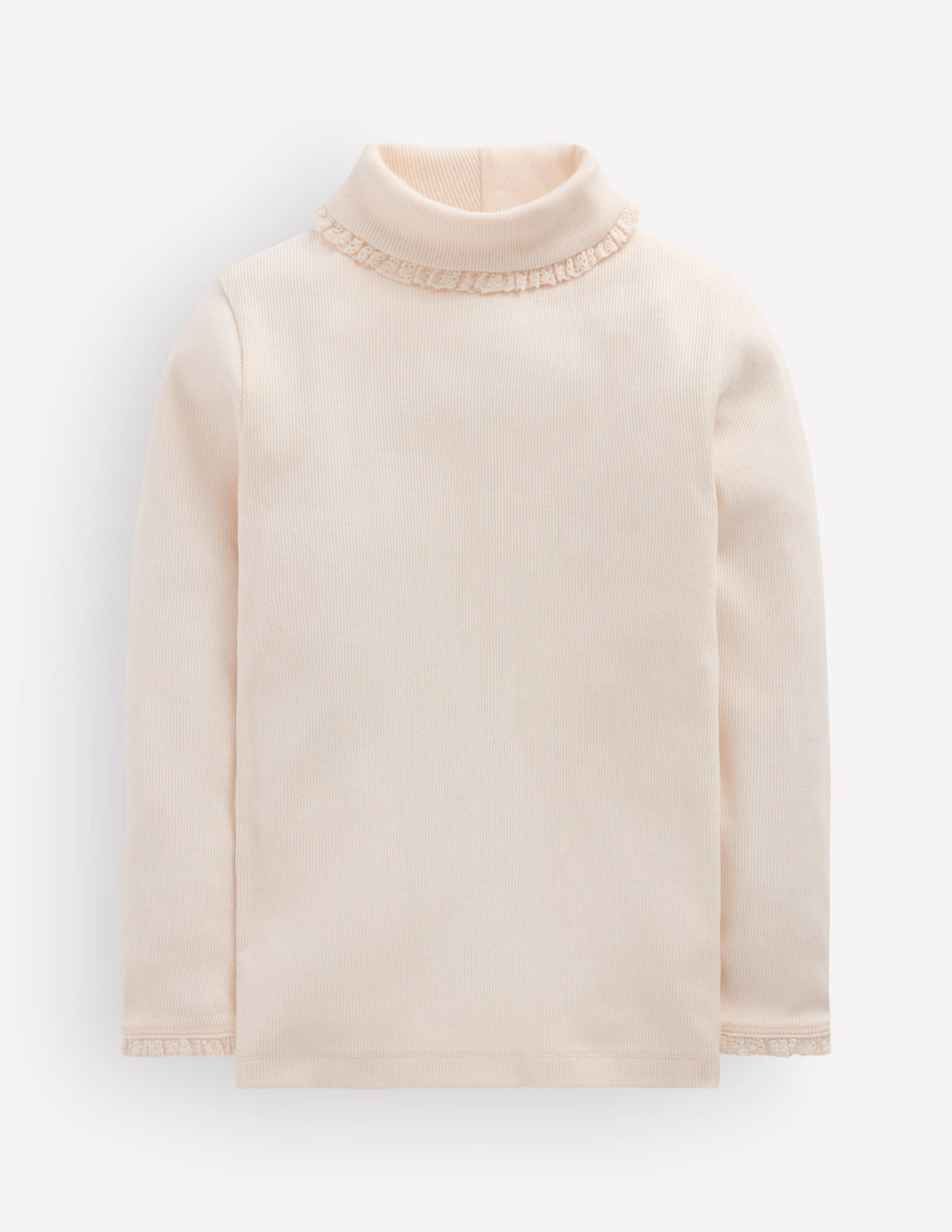 Lace Trim Roll Neck Top-Ivory - Image 1