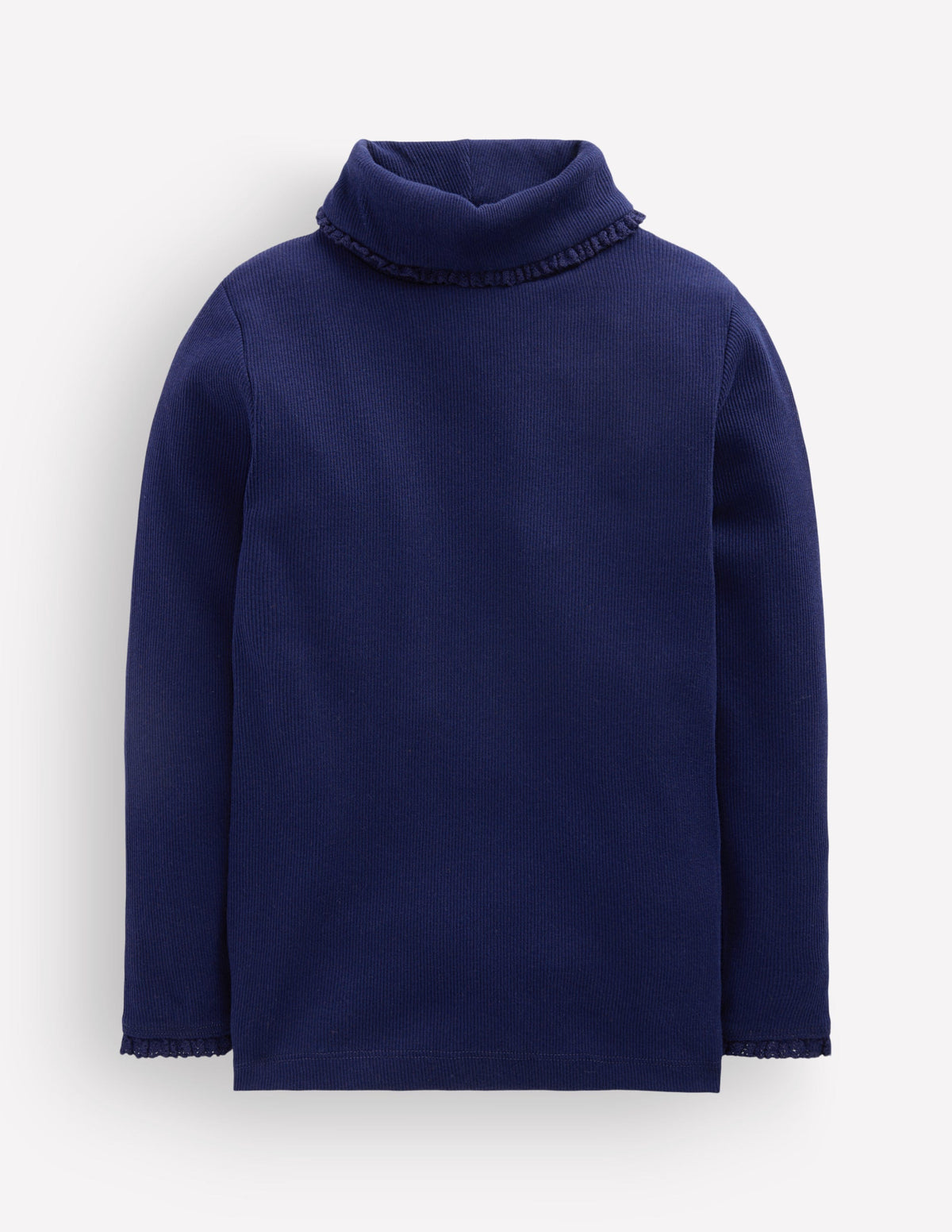Lace Trim Roll Neck Top-Navy-1